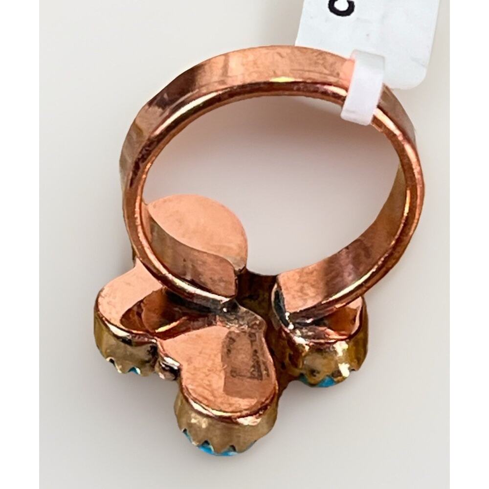 Southwestern Kingman Turquoise Copper Adjustable Bypass 4 Stone Cluster Ring - Picture 8 of 15